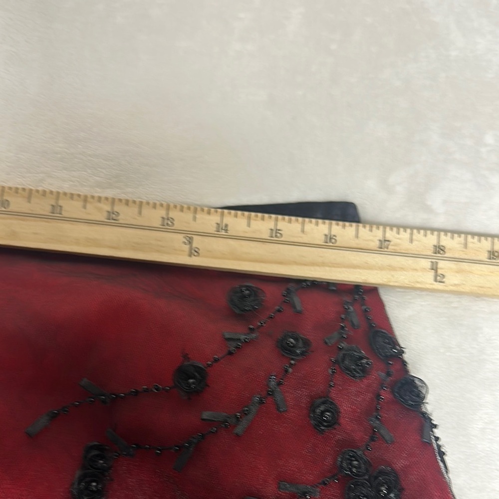 Vintage Y2K Victor Costa 12 Red Tulle Overlay Floral Skirt Whimsygoth 100% Silk - Picture 7 of 10